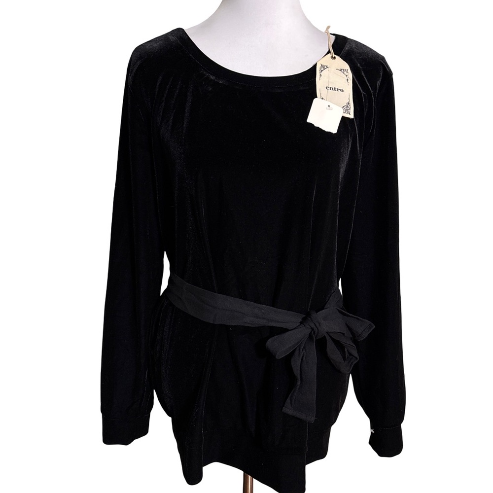 Entro Black Velvet Blouse with Belt